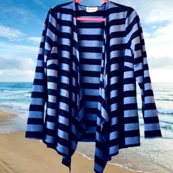 Linea by Louis Dell'Olio Cardigan Jacket Asymmetrical Draped Striped Women Large - Picture 3 of 12